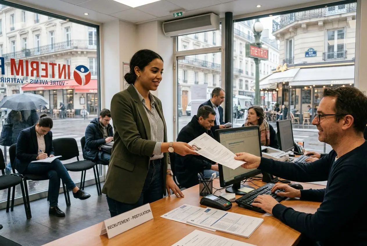 Candidat posant sa candidature via application mobile intérim