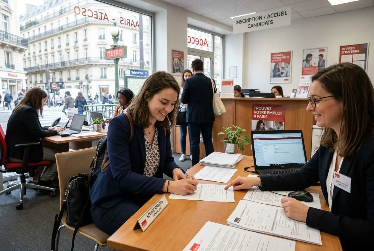 Écran d'inscription en ligne pour candidats intérimaires