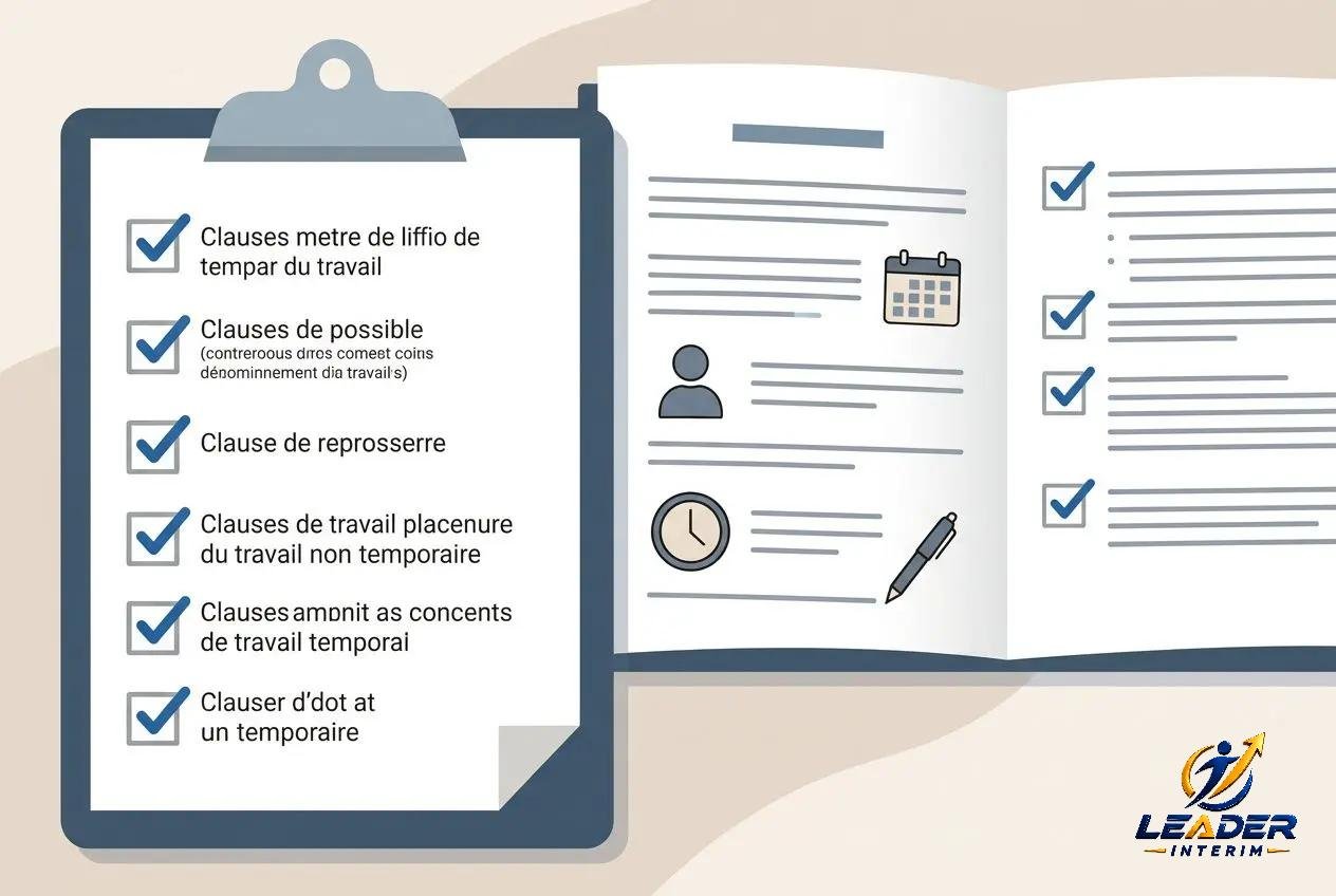 Liste de contrôle sur un carnet, avec des cases à cocher bleues et un document, illustrant la mise à disposition de personnel temporaire.