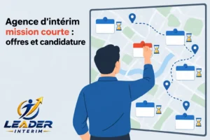 Un homme de dos pointe une carte affichant des emplacements et des fiches de mission temporary sur un panneau.