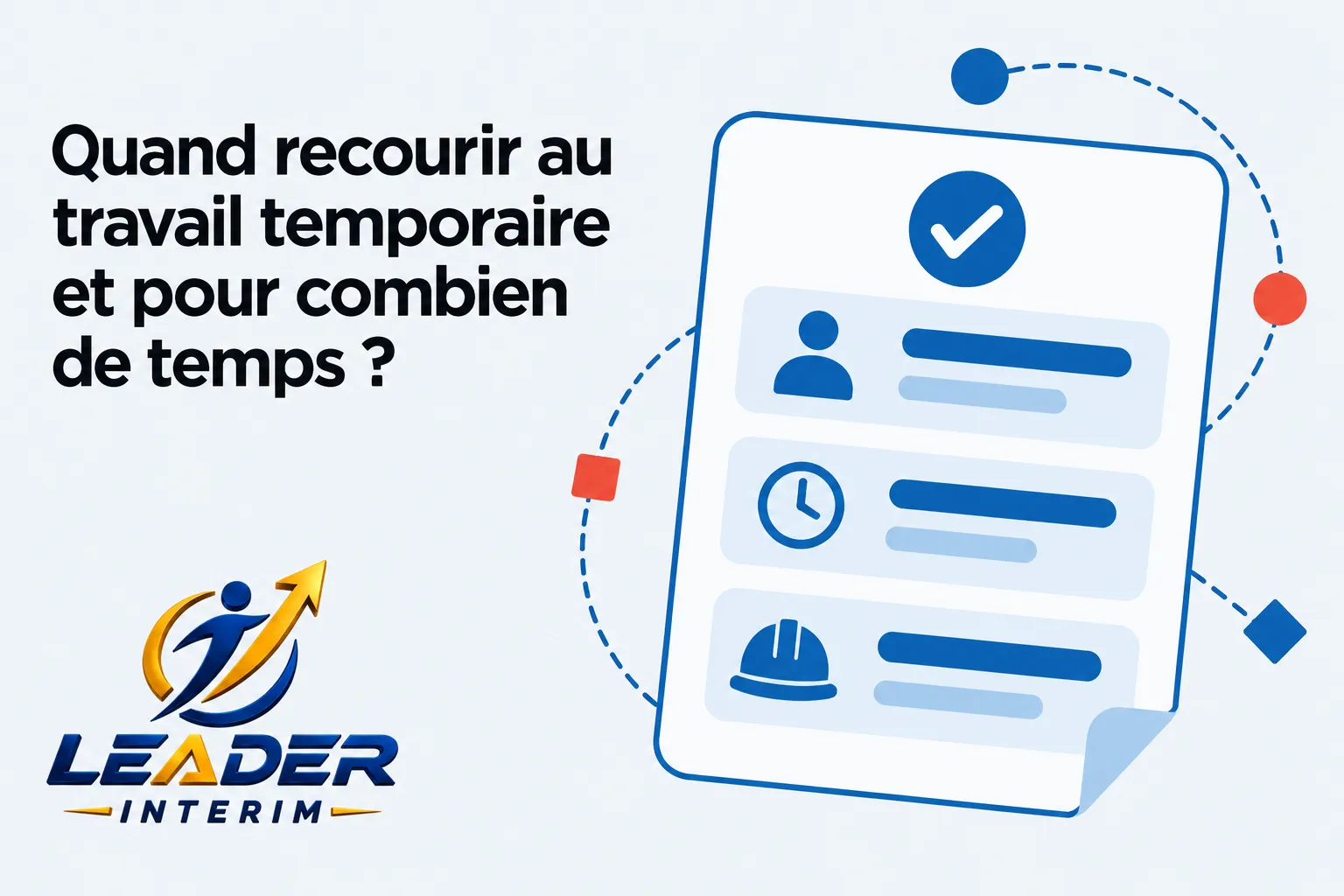 Une illustration montre une fiche de candidature avec une coche, une horloge et un casque de chantier.