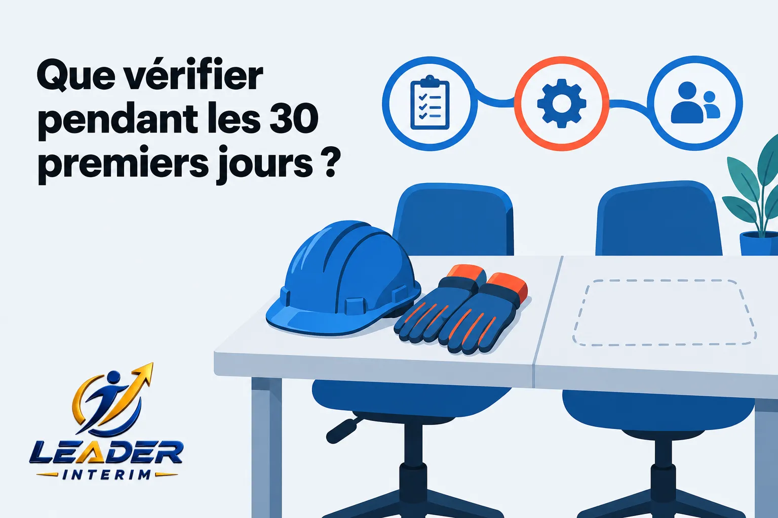 Tableau de poste avec casque, gants et outils sur une table de travail dans une salle de réunion.